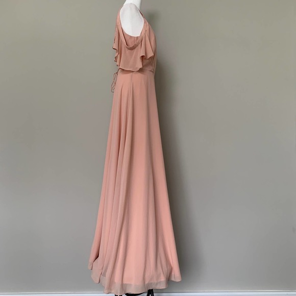 Lulus Easy Listening blush cold shoulder wrap maxi dress polyester chiffon Large - Picture 6 of 10